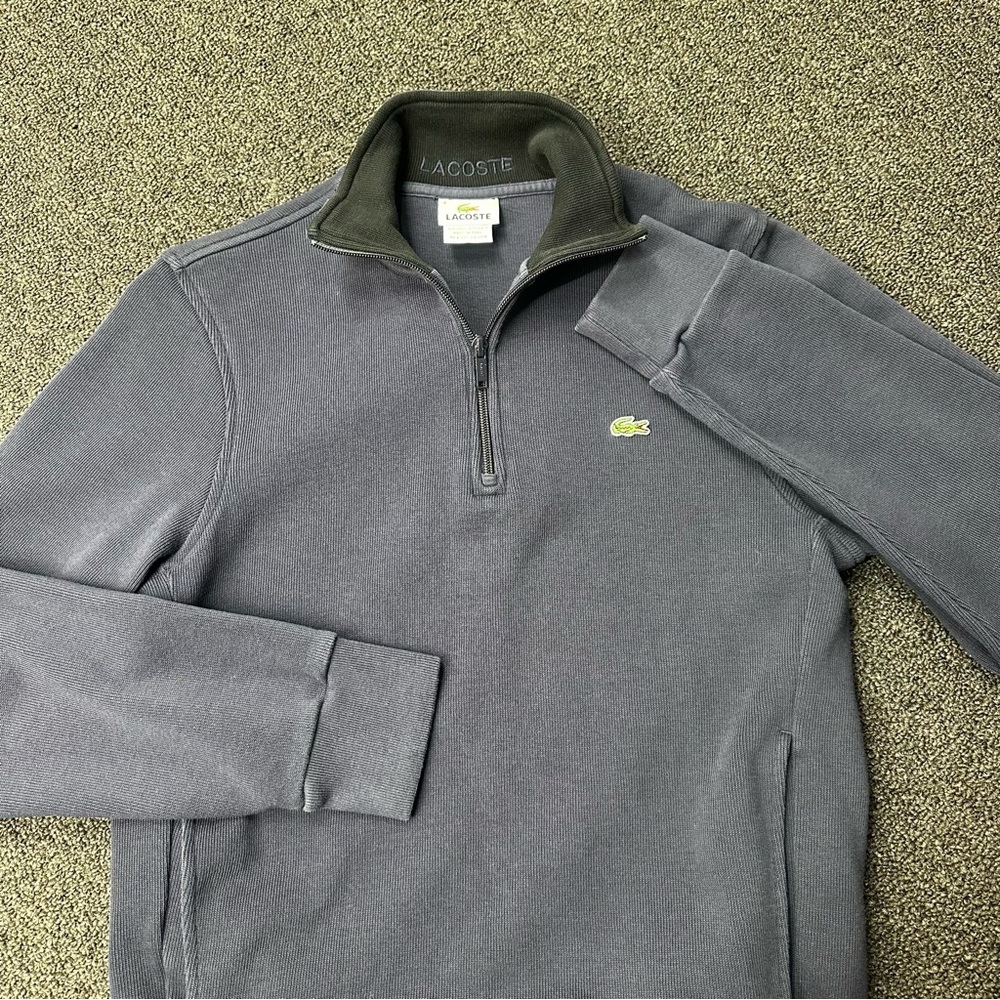 Lacoste Navy Blue 100% Cotton 1/4 Zip Sweater Men's Size 4 (M)